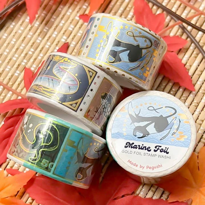 Pegushi - GOLD FOIL Marine Stamp Washi Tape