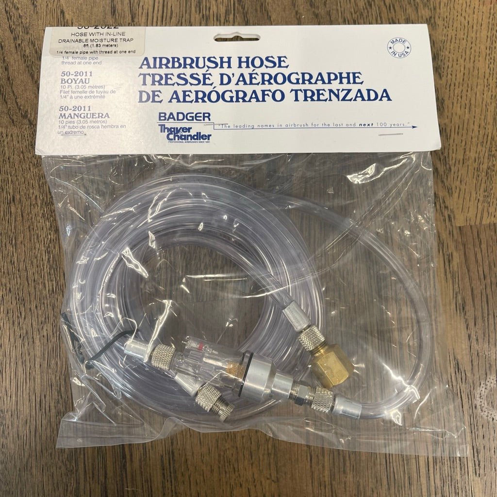 Bargain Basement - Badger 50 - 2022 6 foot transparent Air Hose w/water trap - NEW but discontinued style - The Merri Artist - merriartist.com