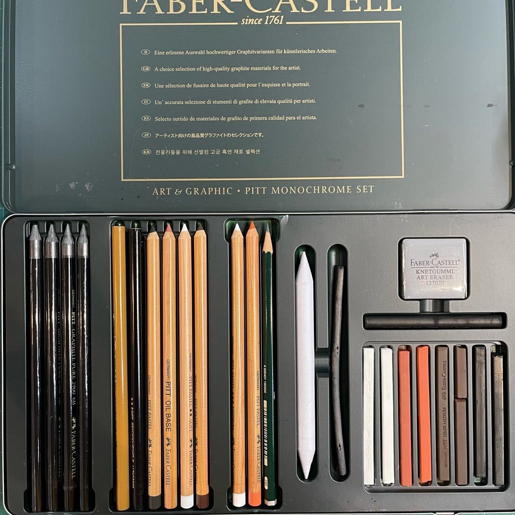 Bargain Basement - Faber Castell Pitt Monochrome Tin set of 25 pieces - The Merri Artist - merriartist.com