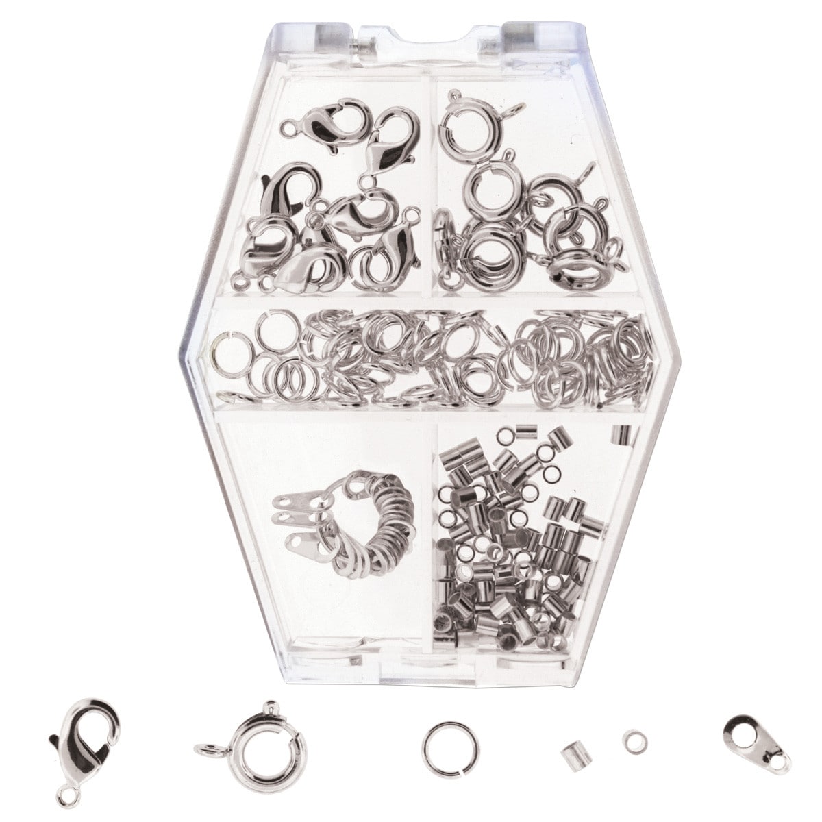 Basic Elements Findings 212 Piece Assortment - Silver Color (Clasps, Crimps, Jump Rings & More) - The Merri Artist - merriartist.com