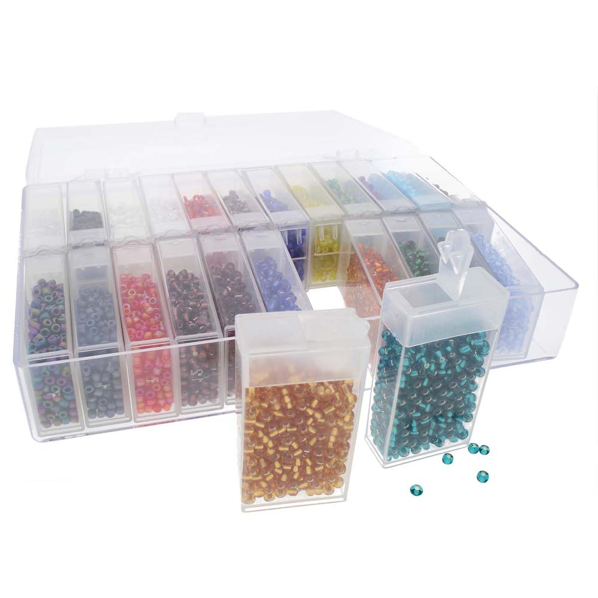 Beadsmith 6/0 Glass Seed Bead 6.9 oz Assortment with 24 flip top tubes in Storage Box - The Merri Artist - merriartist.com