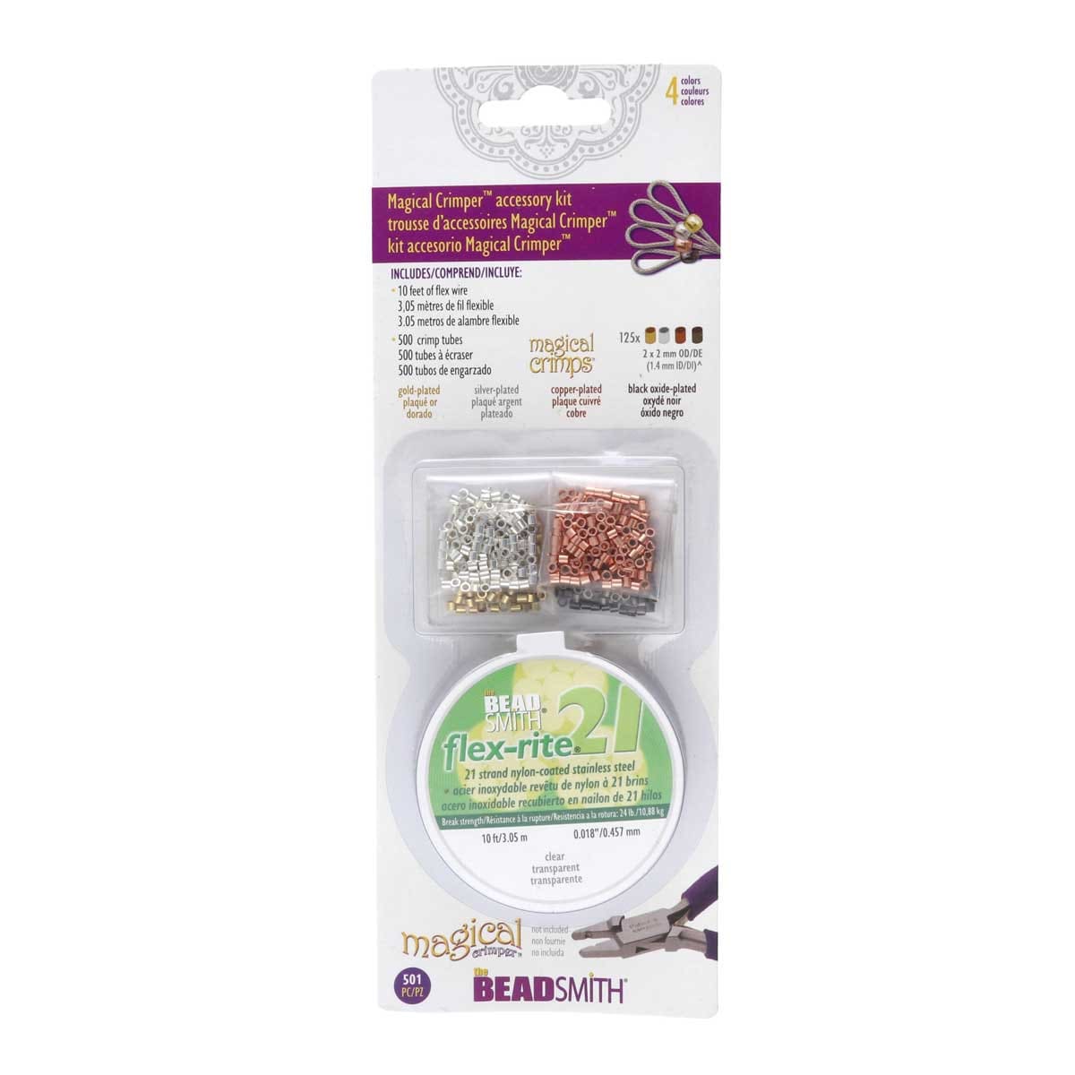 Beadsmith Magical Crimper Accessory Kit (4 colors of 2mm Crimp Tubes & 10 feet 21 Strand 0.18 Wire - The Merri Artist - merriartist.com