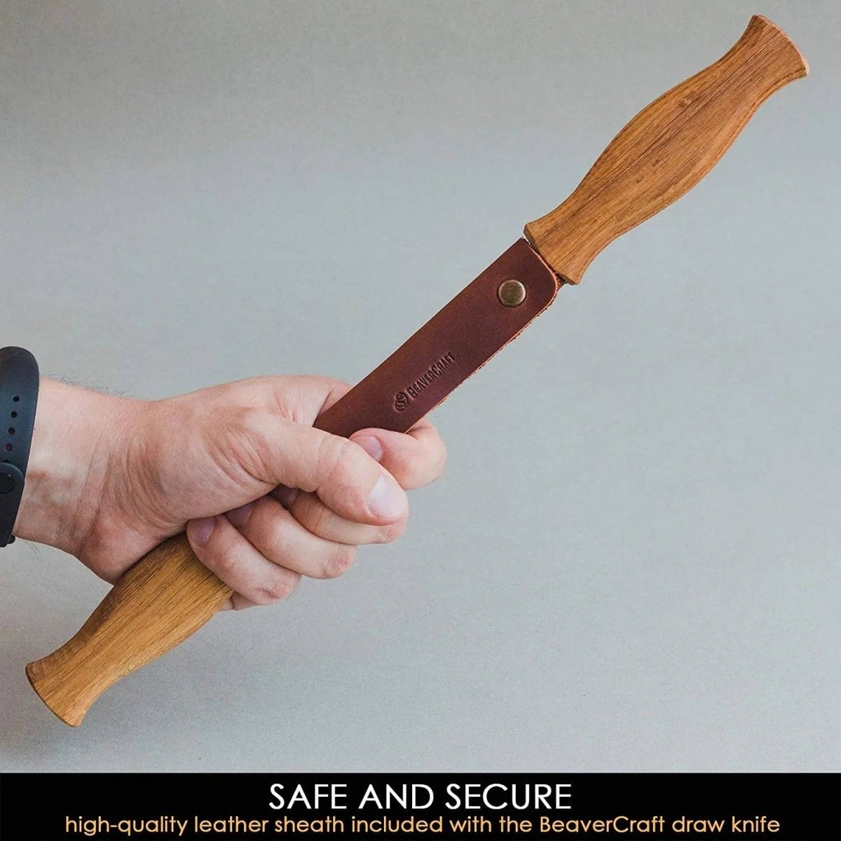 BeaverCraft - DK1S - Drawknife with Oak Handle in Leather Sheath - The Merri Artist - merriartist.com