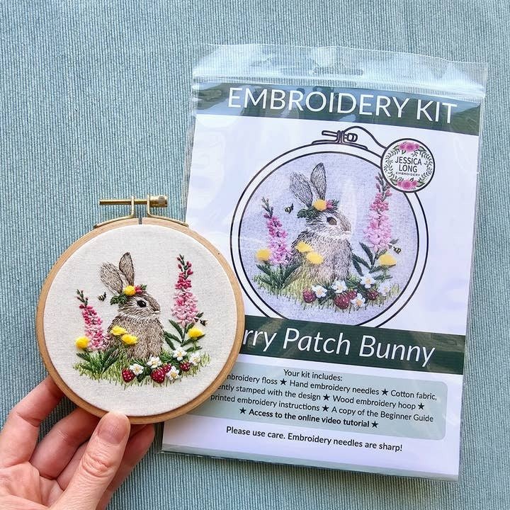 Berry Patch Bunny Hand Embroidery Craft Kit - The Merri Artist - merriartist.com