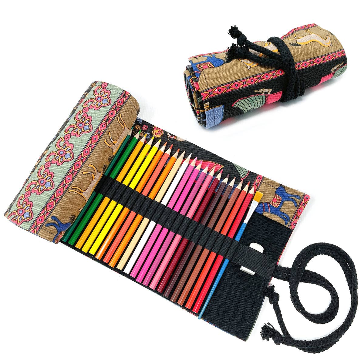 Pencil Wrap Pouch (72 slots) - Blue Elephants
