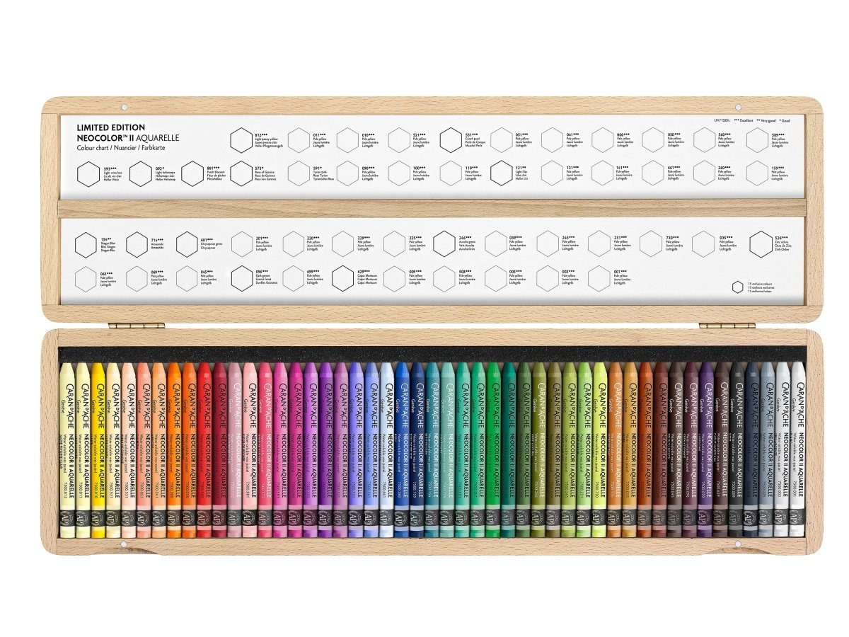Caran d'Ache Neocolor II Artists' Crayons 50th Anniversary set of 50 - Wood Box Special Edition - The Merri Artist - merriartist.com