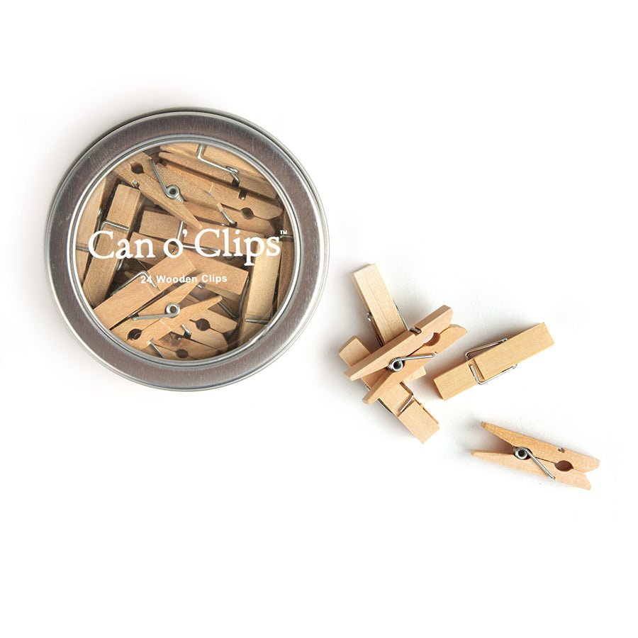 Cavallini & Co. Can o Clips - 24 Mini Wooden Cloths Pins in Metal Tin - The Merri Artist - merriartist.com