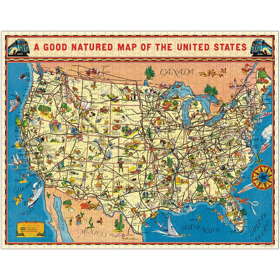 Cavallini & Co. Vintage Inspired 1000 Piece Puzzle - Map Of The US - The Merri Artist - merriartist.com