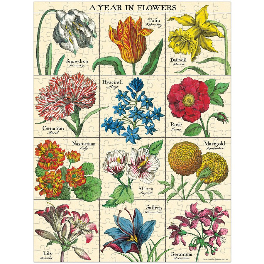 Cavallini & Co. Vintage Inspired 240 Piece Mini Puzzle - A Year of Flowers - The Merri Artist - merriartist.com