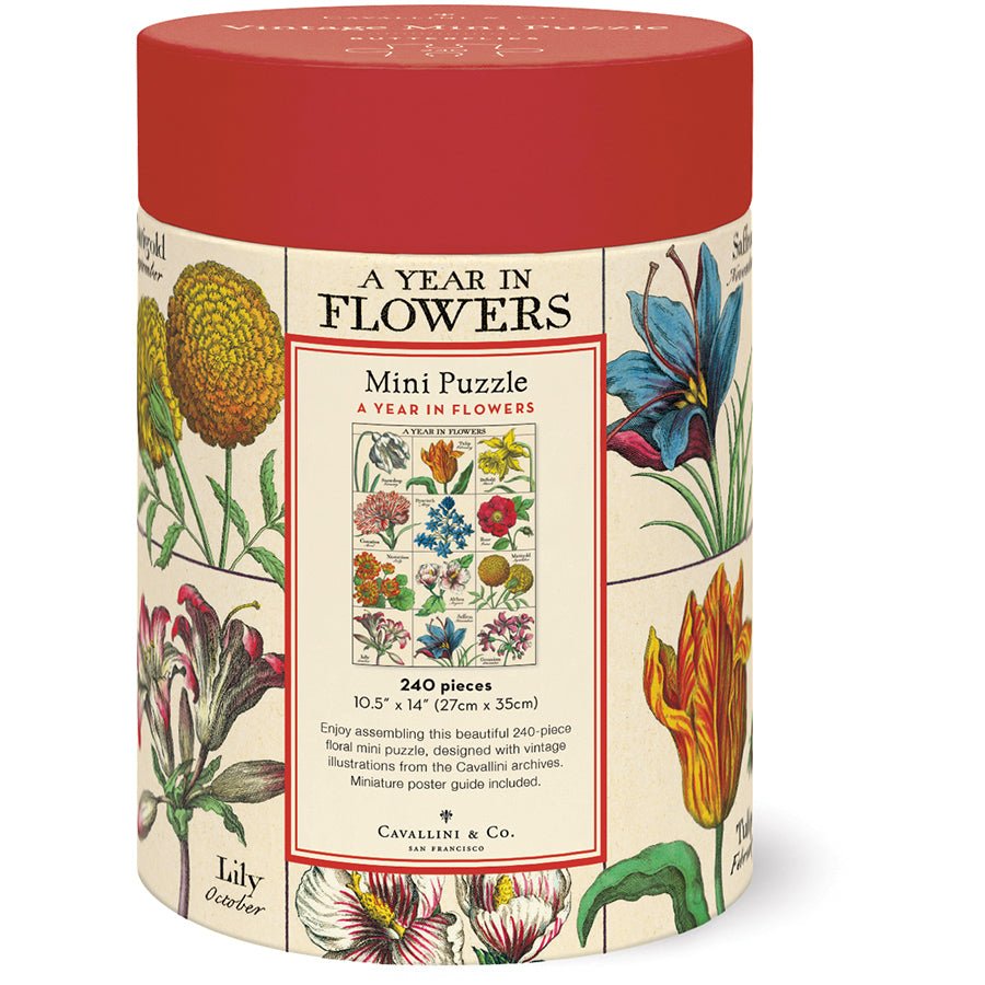 Cavallini & Co. Vintage Inspired 240 Piece Mini Puzzle - A Year of Flowers - The Merri Artist - merriartist.com