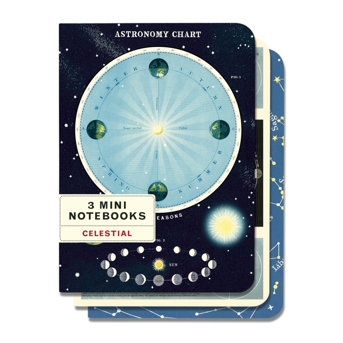 Cavallini & Co. Vintage Inspired Mini Notebook - 4 x 5.5 inch 96 pages - Set of 3 - Celestial - The Merri Artist - merriartist.com