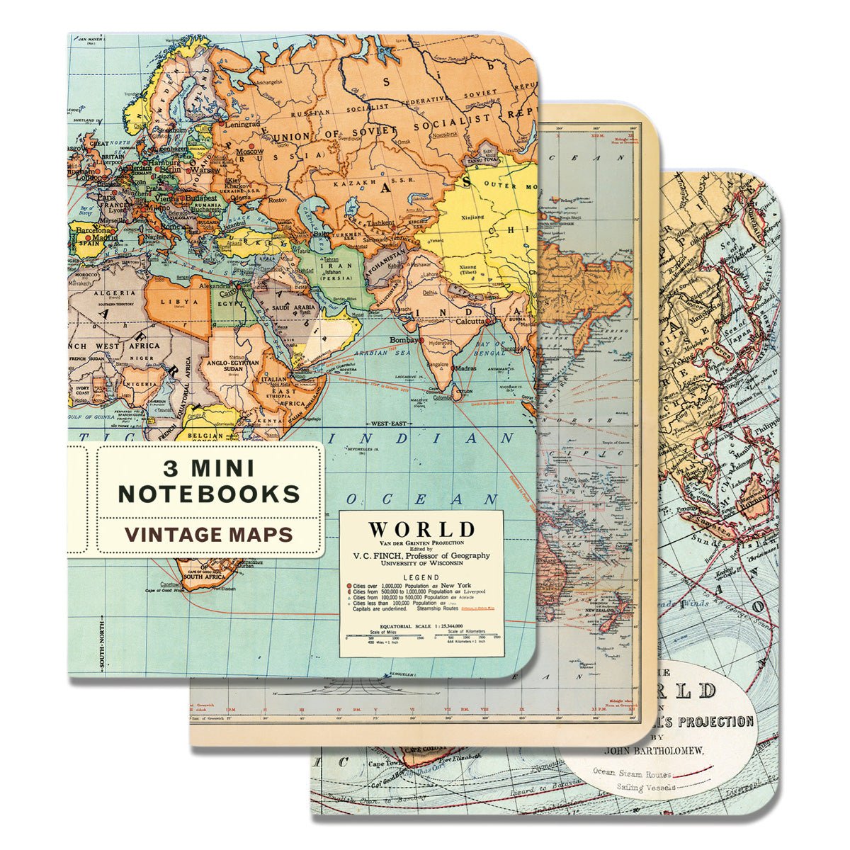 Cavallini & Co. Vintage Inspired Mini Notebook - 4 x 5.5 inch 96 pages - Set of 3 - World Map - The Merri Artist - merriartist.com