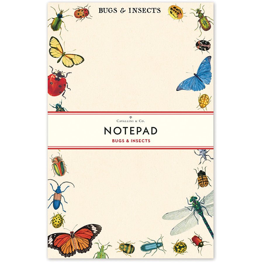 Cavallini & Co. Vintage Inspired Notepad - 4.33 X 6.69 inch (11cm x 17cm) - 100 pages - Bugs & Insects - The Merri Artist - merriartist.com