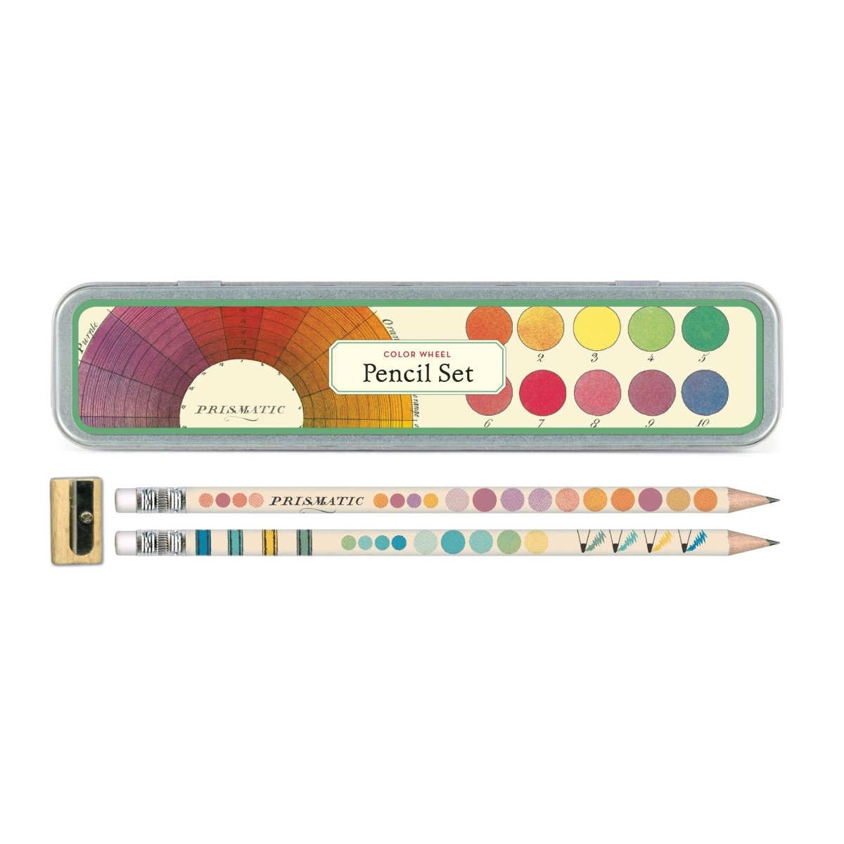 Cavallini & Co. Vintage Inspired Pencil Set - 10 pencils & sharpener in Metal Tin - Color Wheel - The Merri Artist - merriartist.com