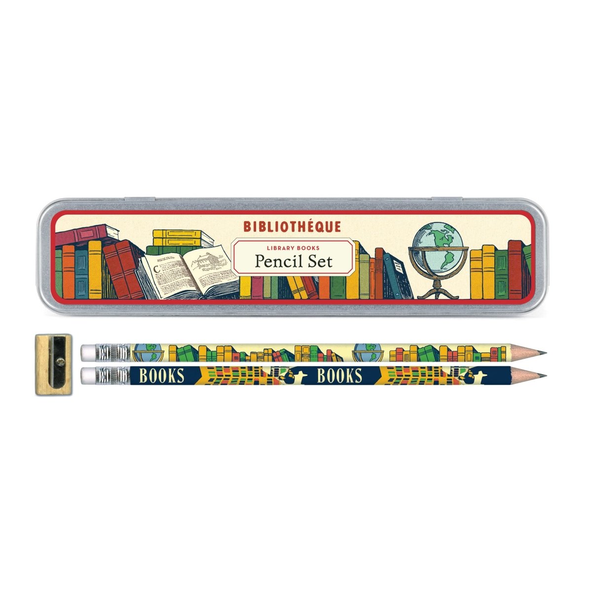 Cavallini & Co. Vintage Inspired Pencil Set - 10 pencils & sharpener in Metal Tin - Library Books - The Merri Artist - merriartist.com