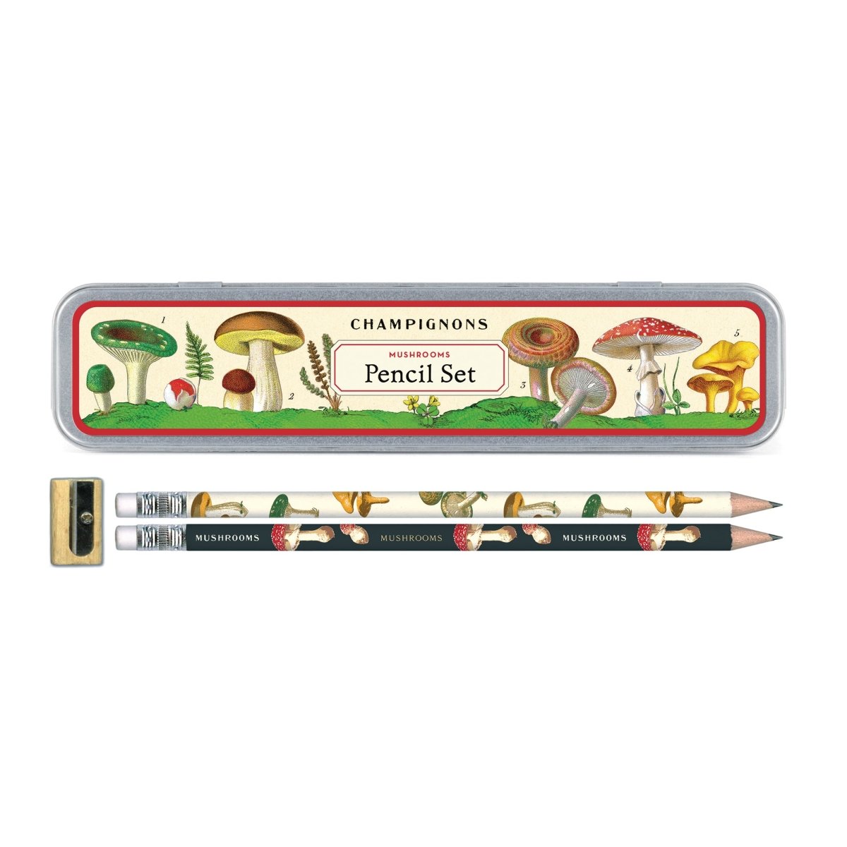 Cavallini & Co. Vintage Inspired Pencil Set - 10 pencils & sharpener in Metal Tin - Mushrooms - The Merri Artist - merriartist.com