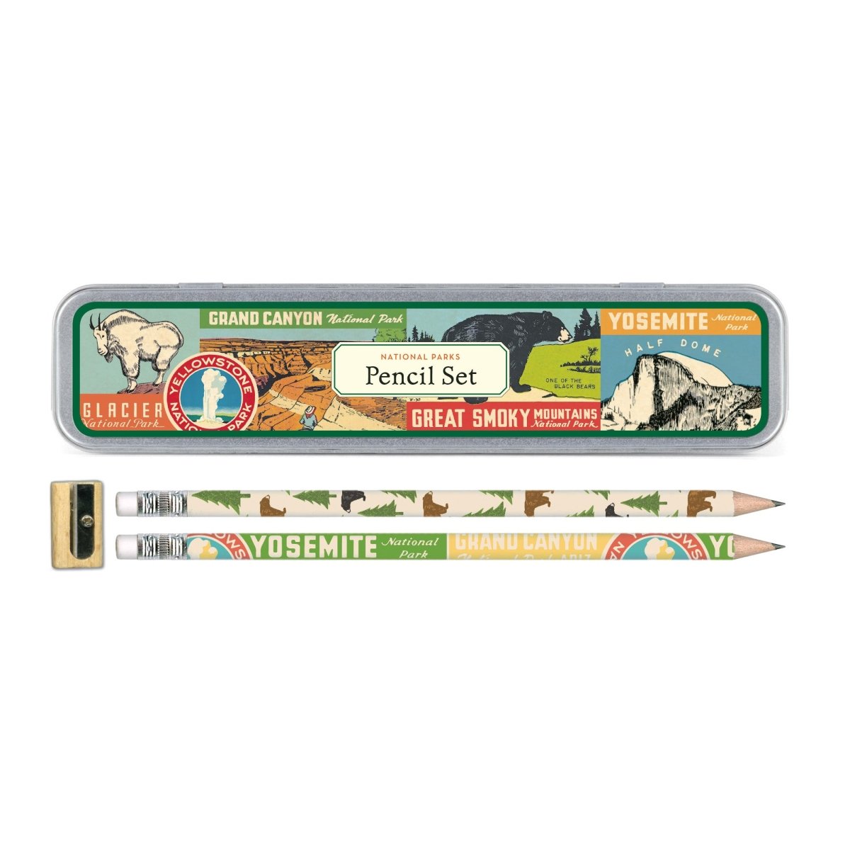 Cavallini & Co. Vintage Inspired Pencil Set - 10 pencils & sharpener in Metal Tin - National Parks - The Merri Artist - merriartist.com