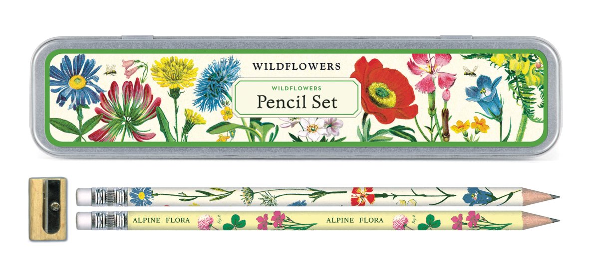 Cavallini & Co. Vintage Inspired Pencil Set - 10 pencils & sharpener in Metal Tin - Wildflowers - The Merri Artist - merriartist.com