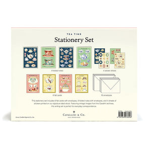Cavallini & Co. Vintage Inspired Stationary Set (8 folded cards 8 flat cards 16 envelopes & 4 sheets of stickers) - Tea Time - The Merri Artist - merriartist.com