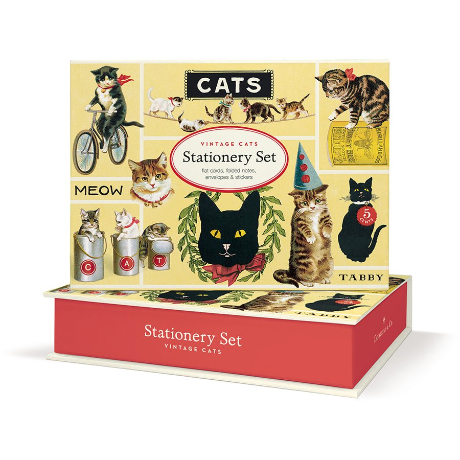 Cavallini & Co. Vintage Inspired Stationary Set (8 folded cards, 8 flat cards, 16 envelopes & 4 sheets of stickers) - Vintage Cats - The Merri Artist - merriartist.com