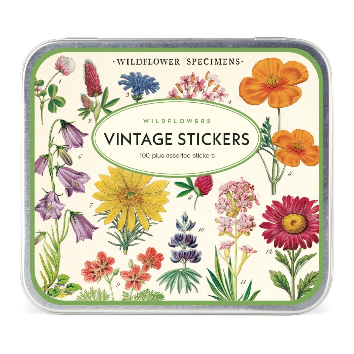 Cavallini & Co. Vintage Inspired Stickers - 24 sheets (at least 100 stickers) in a Metal Tin - Wildflowers - The Merri Artist - merriartist.com