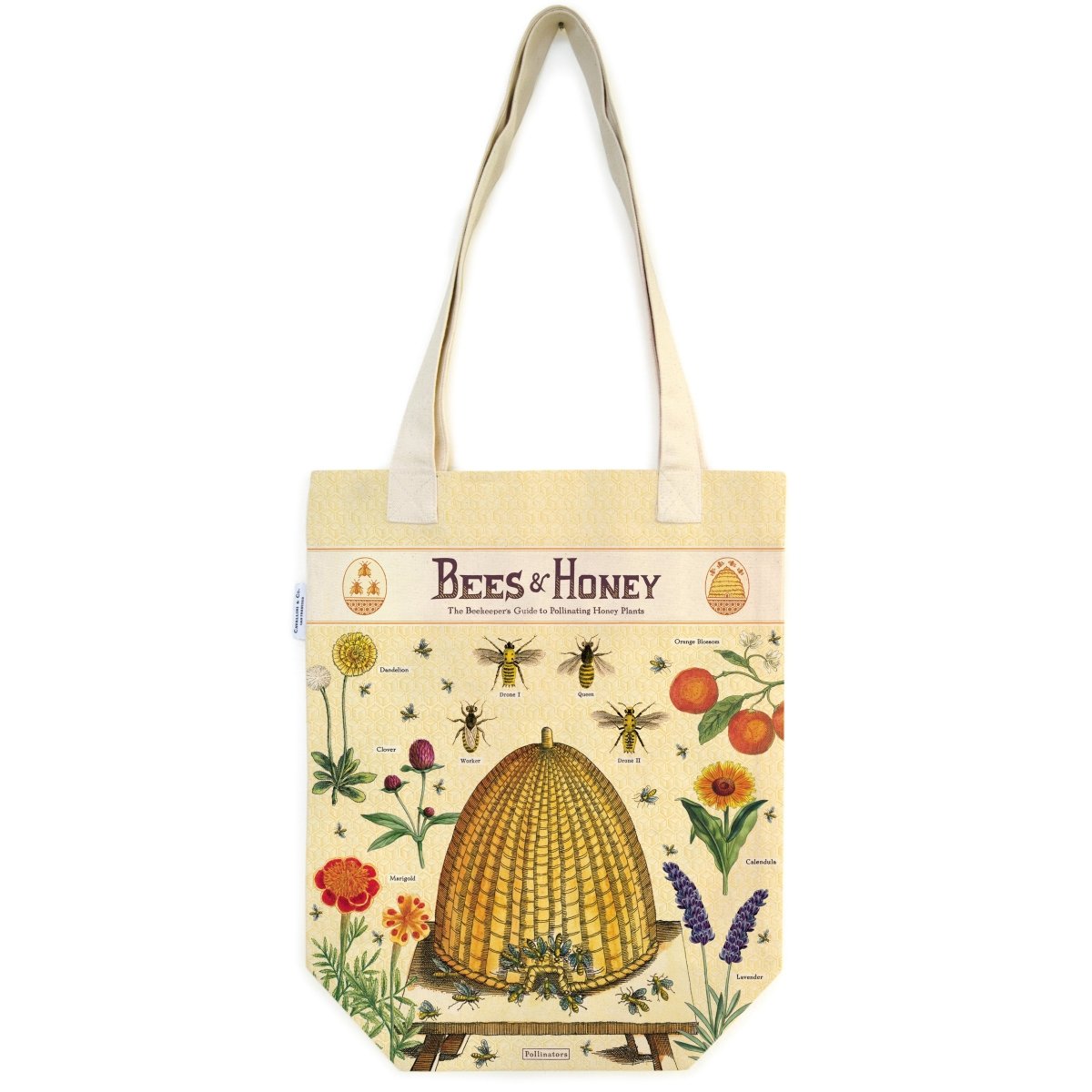 Cavallini & Co. Vintage Inspired Tote Bag - 13" x 16" (33 cm x 40.5 cm) - Bees & Honey - The Merri Artist - merriartist.com