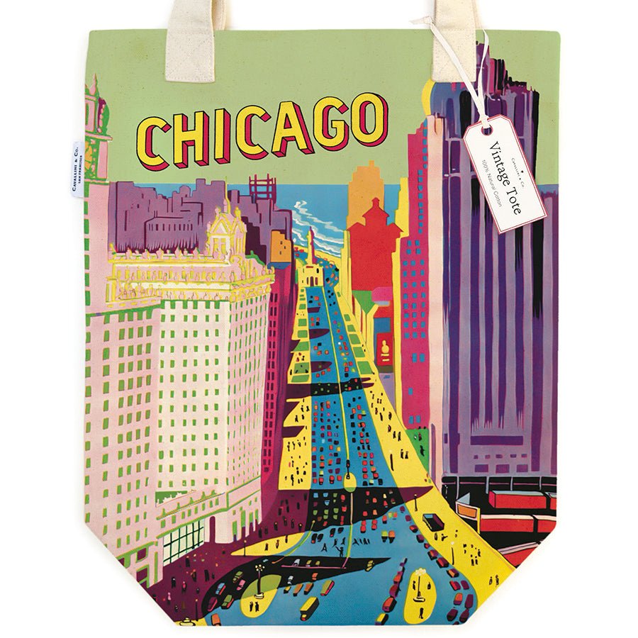 Cavallini & Co. Vintage Inspired Tote Bag - 13" x 16" (33 cm x 40.5 cm) - Chicago - The Merri Artist - merriartist.com