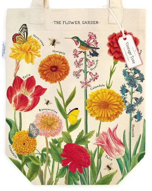 Cavallini & Co. Vintage Inspired Tote Bag - 13" x 16" (33 cm x 40.5 cm) - Flower Garden - The Merri Artist - merriartist.com