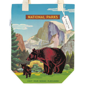 Cavallini & Co. Vintage Inspired Tote Bag - 13" x 16" (33 cm x 40.5 cm) - National Parks Bear - The Merri Artist - merriartist.com