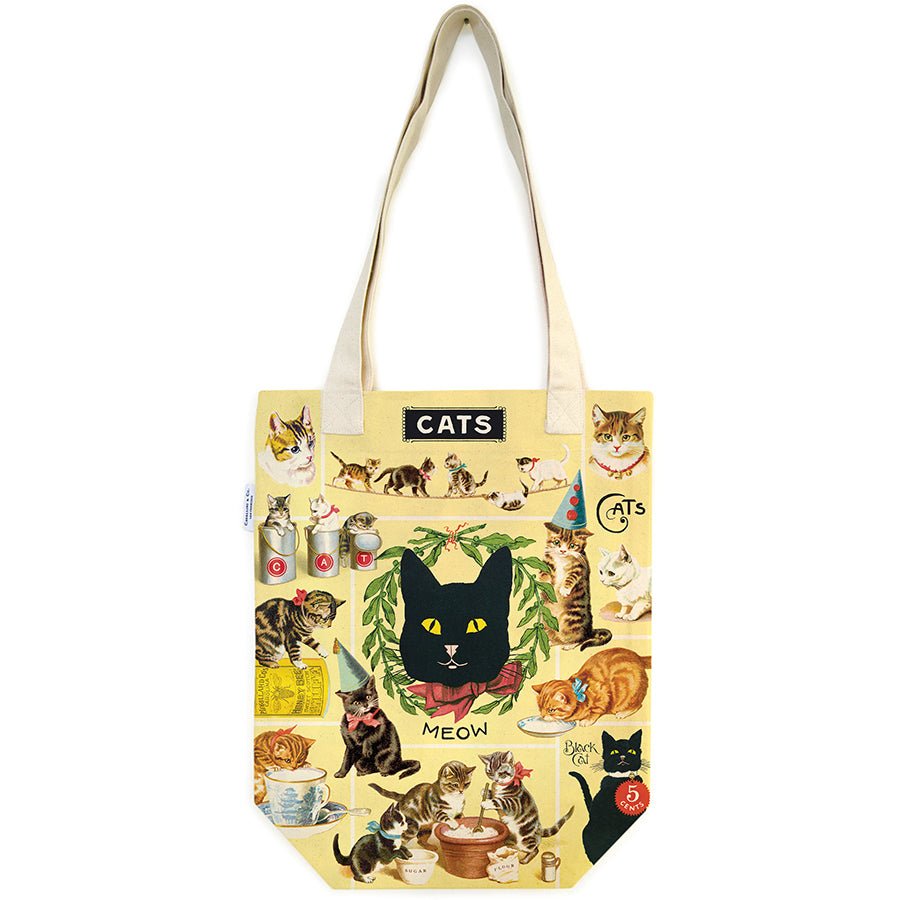 Cavallini & Co. Vintage Inspired Tote Bag - 13" x 16" (33 cm x 40.5 cm) - Vintage Cats - The Merri Artist - merriartist.com