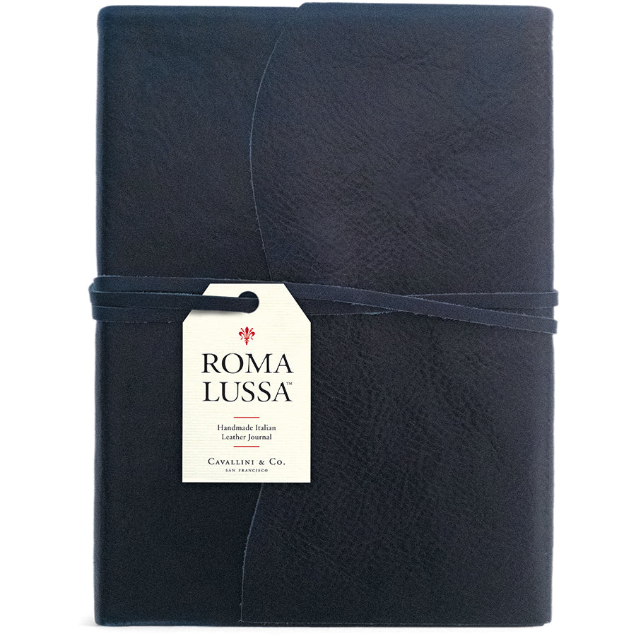 Cavallini Roma Lussa Handmade Italian Leather Journal - 416 Cream Unlined Pages - 5" X 7" - Blue - The Merri Artist - merriartist.com