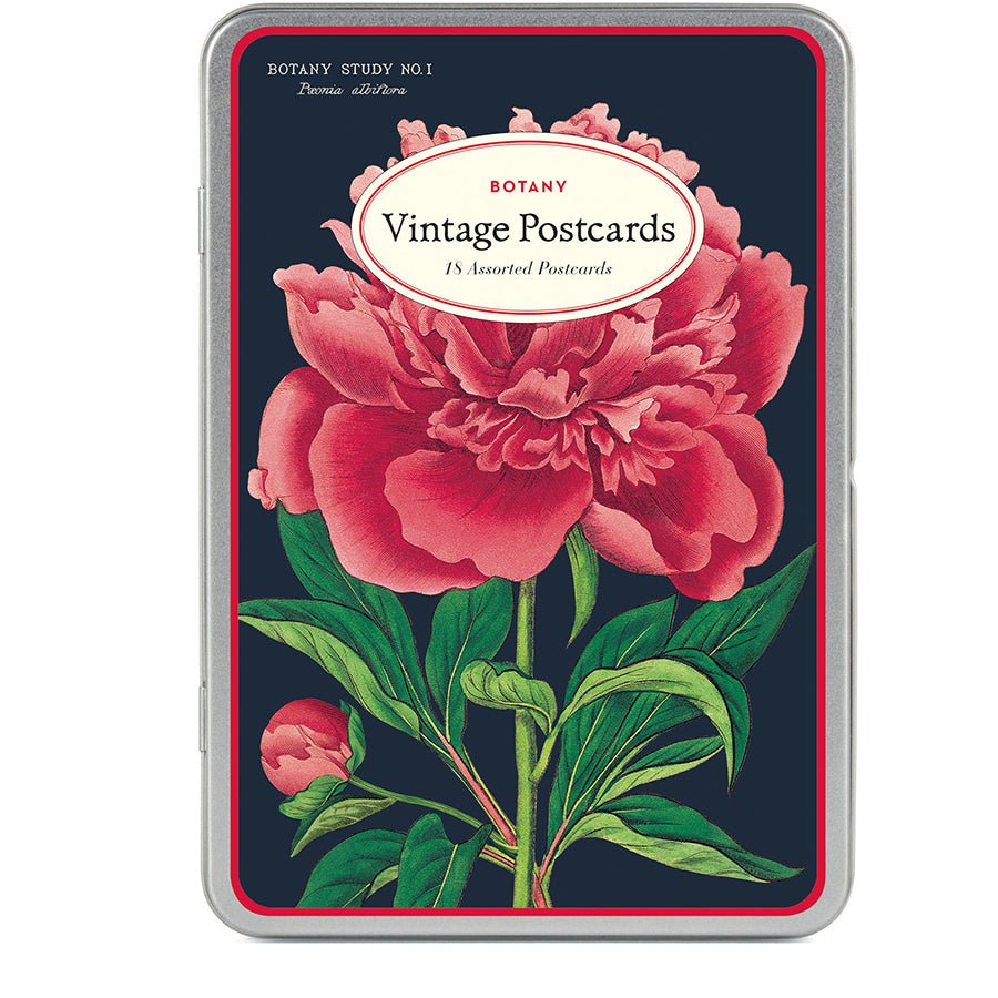 Cavallini Vintage Inspired Postcards - 18 assorted 3.75" x 5.5" Postcards in Metal Tin - Botanica - The Merri Artist - merriartist.com