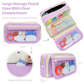 9 Compartment Large Capacity Pencil Case with Transparent Compartment, Organizer Pouch -  - Lavender