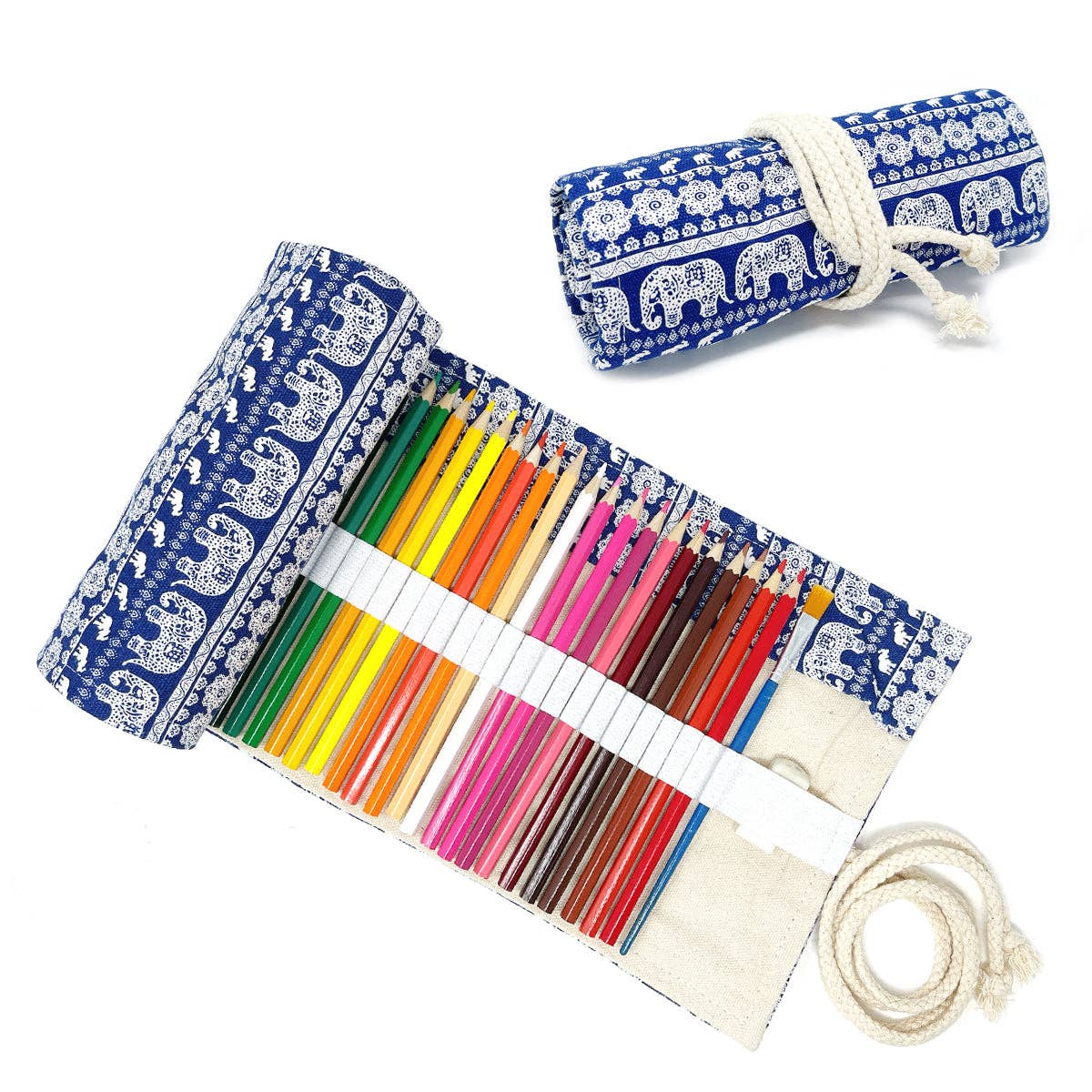 Pencil Wrap Pouch (72 slots) - Blue Elephants