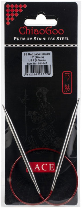 ChiaoGoo Red Lace Stainless Circular Knitting Needles 16" - 4.5 mm - Size 7 - The Merri Artist - merriartist.com