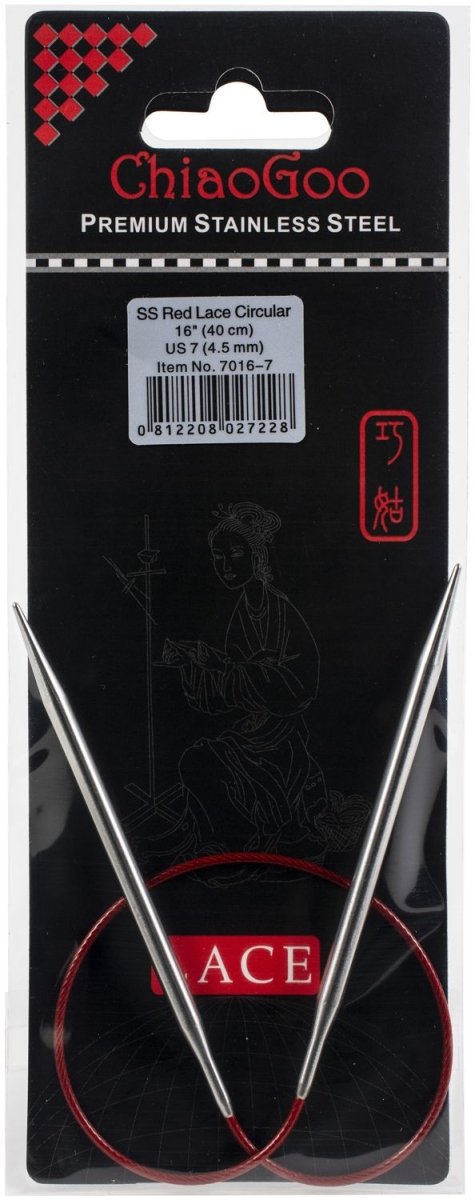 ChiaoGoo Red Lace Stainless Circular Knitting Needles 16" - 4.5 mm - Size 7 - The Merri Artist - merriartist.com