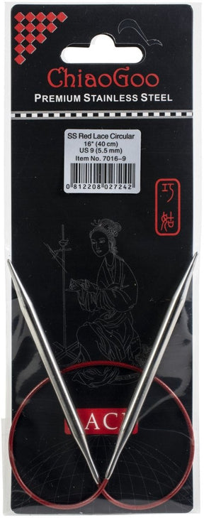 ChiaoGoo Red Lace Stainless Circular Knitting Needles 16" - 5.5 mm - Size 9 - The Merri Artist - merriartist.com