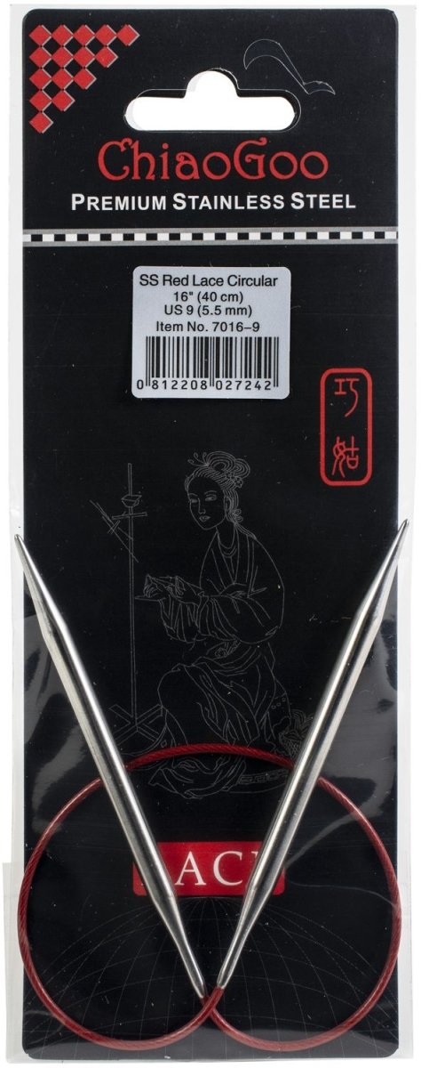 ChiaoGoo Red Lace Stainless Circular Knitting Needles 16" - 5.5 mm - Size 9 - The Merri Artist - merriartist.com