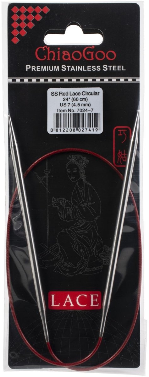 ChiaoGoo Red Lace Stainless Circular Knitting Needles 24" - 4.5 mm - Size 7 - The Merri Artist - merriartist.com