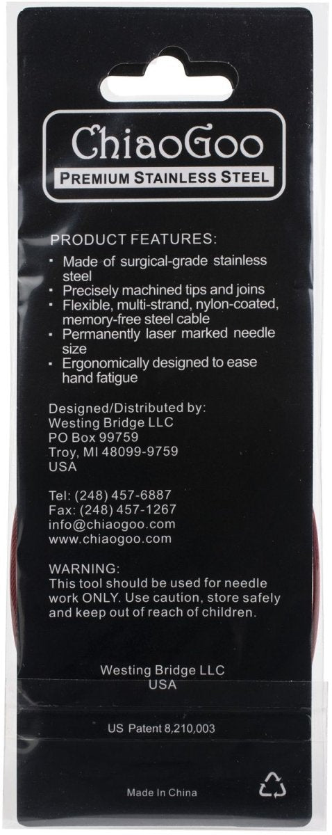 ChiaoGoo Red Lace Stainless Circular Knitting Needles 24" - 5 mm - Size 8 - The Merri Artist - merriartist.com