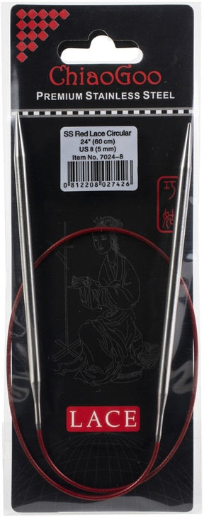 ChiaoGoo Red Lace Stainless Circular Knitting Needles 24" - 5 mm - Size 8 - The Merri Artist - merriartist.com