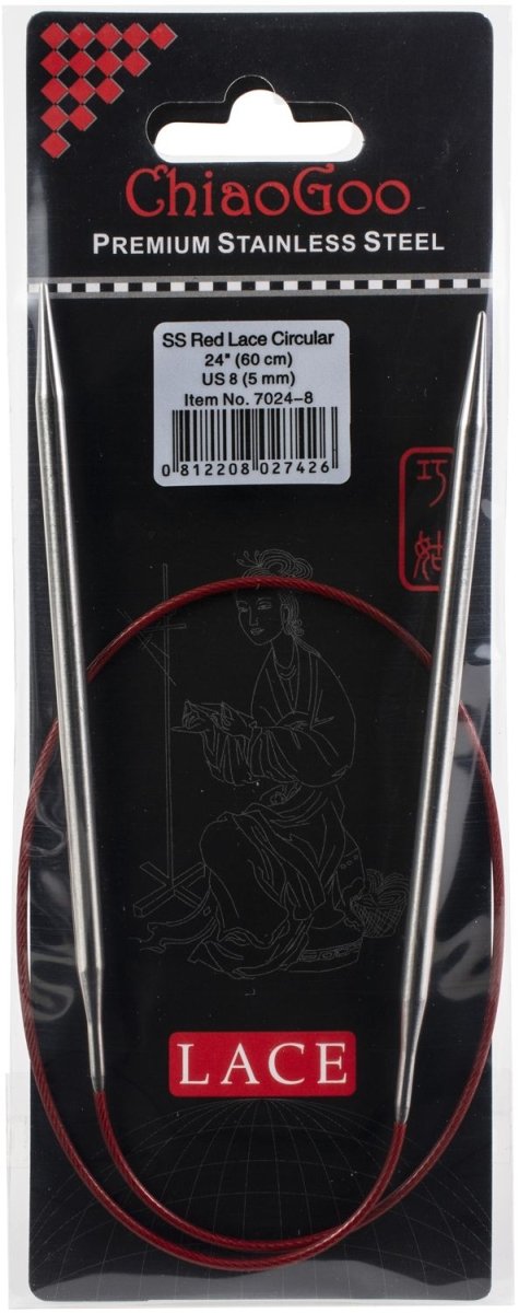 ChiaoGoo Red Lace Stainless Circular Knitting Needles 24" - 5 mm - Size 8 - The Merri Artist - merriartist.com