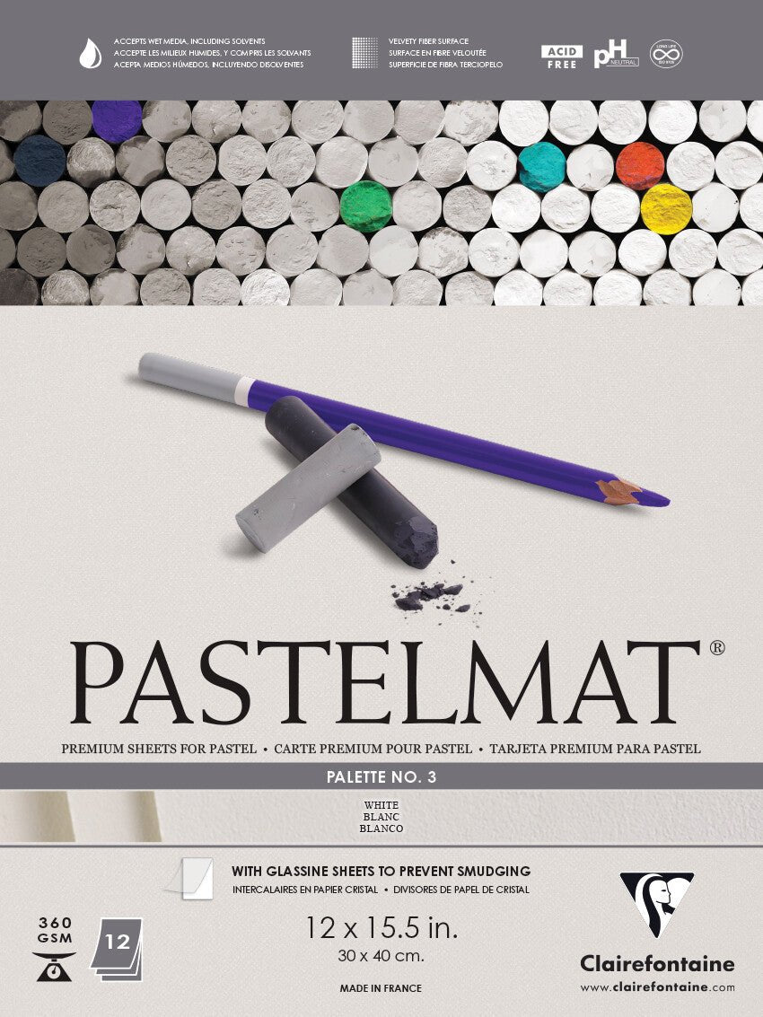 Clairefontaine Premium Pastelmat Pad (12 sheets of white) 12 x 15" - The Merri Artist - merriartist.com