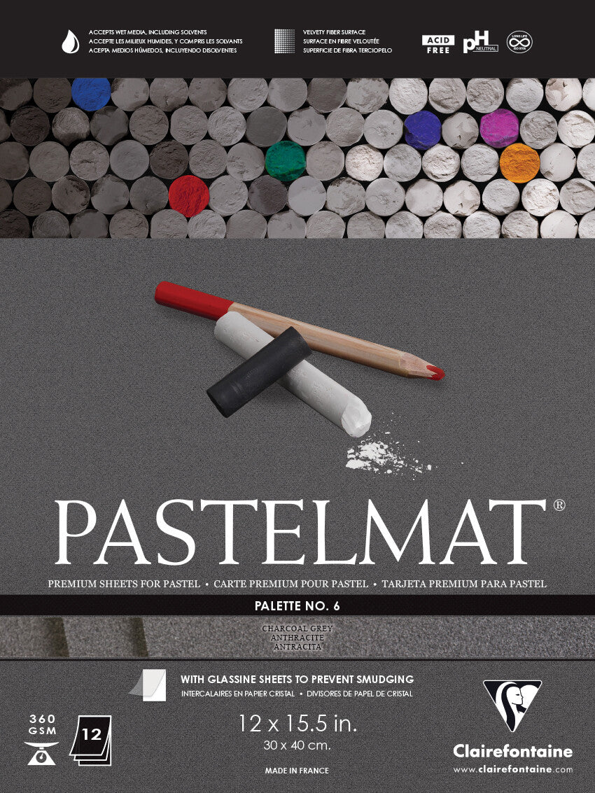 Clairefontaine Premium Pastelmat Pad 12 x 15.5" - Palette 6, Charcoal Grey - The Merri Artist - merriartist.com