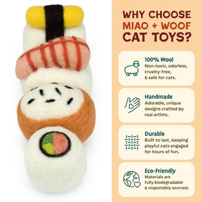 Clearance - Woolbuddy - M&W Wool Felt Cat Sushi Set – Handmade Cat Toys (4 pcs) - The Merri Artist - merriartist.com