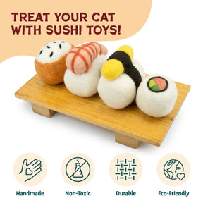 Clearance - Woolbuddy - M&W Wool Felt Cat Sushi Set – Handmade Cat Toys (4 pcs) - The Merri Artist - merriartist.com