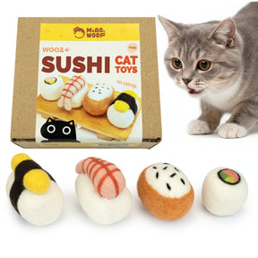 Clearance - Woolbuddy - M&W Wool Felt Cat Sushi Set – Handmade Cat Toys (4 pcs) - The Merri Artist - merriartist.com