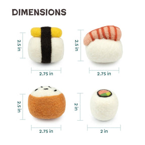 Clearance - Woolbuddy - M&W Wool Felt Cat Sushi Set – Handmade Cat Toys (4 pcs) - The Merri Artist - merriartist.com