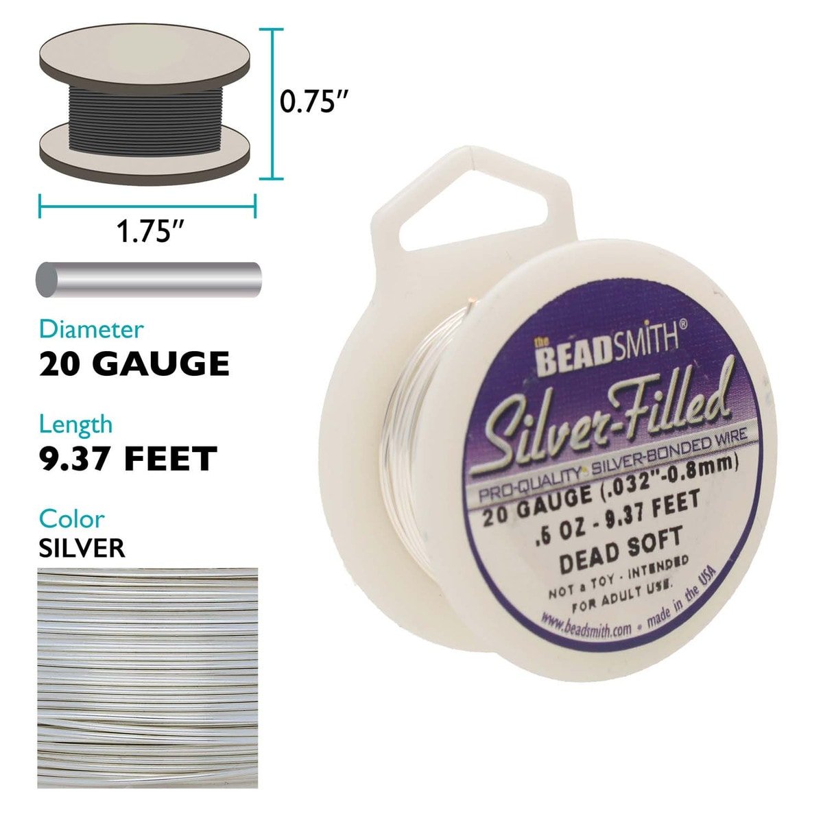 Craft Wire - Silver Filled 1/2 oz Dead Soft 20 Gage - 9.37 feet - The Merri Artist - merriartist.com