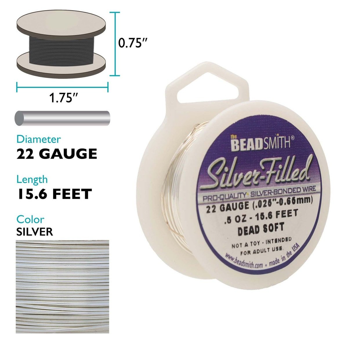 Craft Wire - Silver Filled 1/2 oz Dead Soft 22 Gage - 15.625 feet - The Merri Artist - merriartist.com